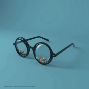 Uncomfortable UX represented by obstructed glasses from the series "The Uncomfortable" by katerina kamprani