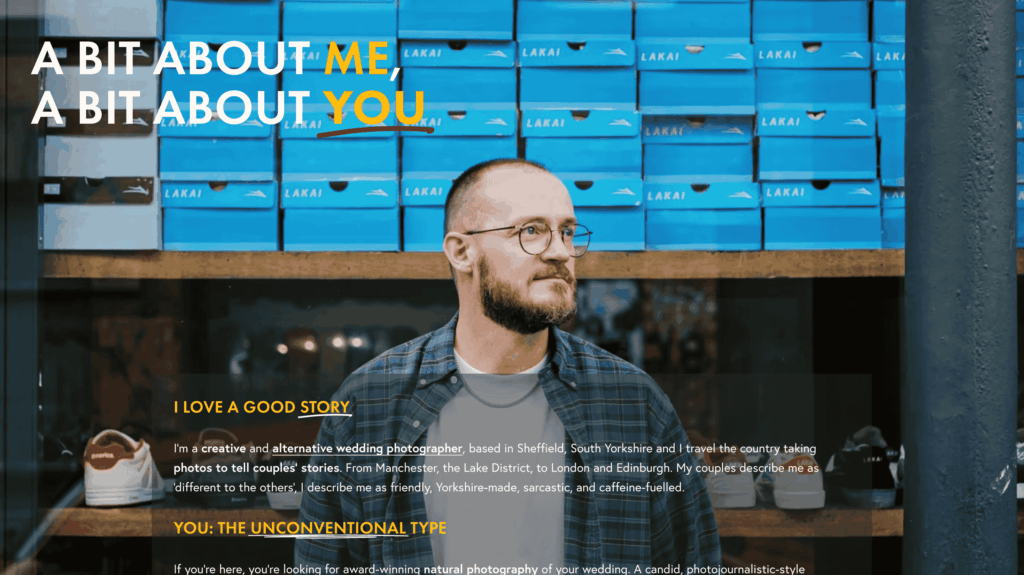 Andrew heeley's website for photography websites inspiration