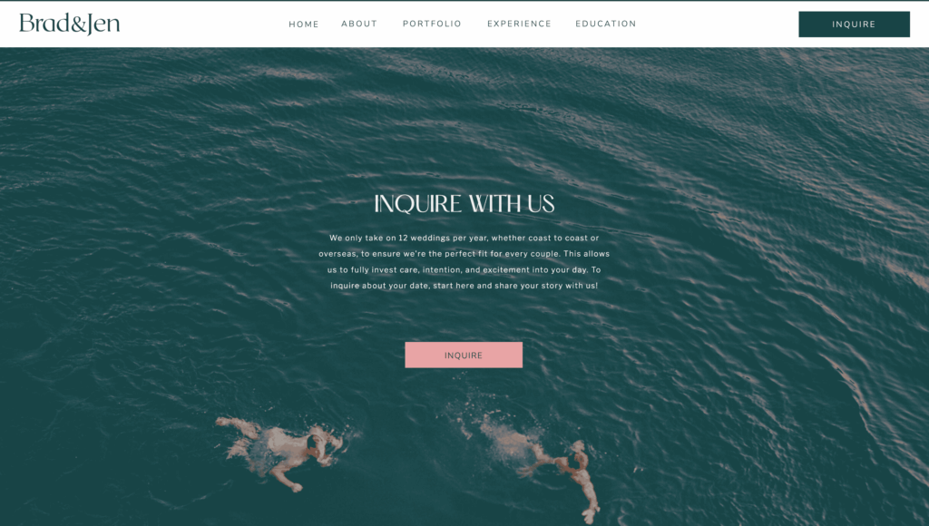 Contact form inspiration for photography business websites from Brad & Jen's website