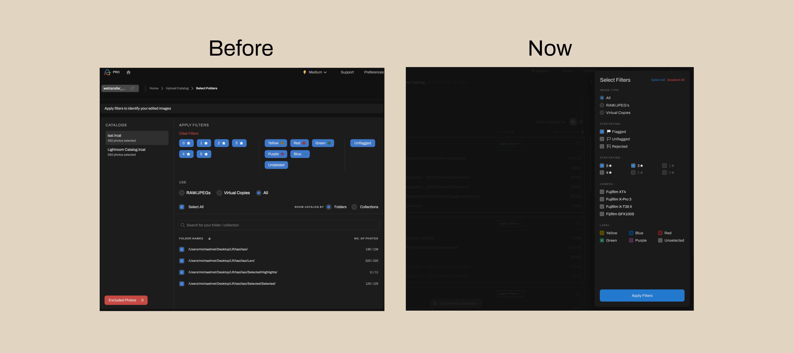 Aftershoot EDITS filtering screen improvements