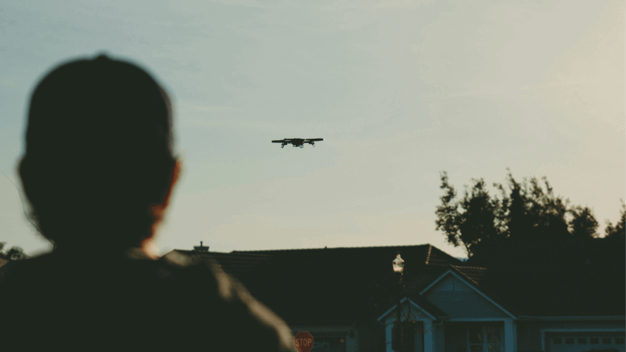 A drone flying over a home