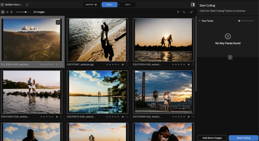 AI culling golden hour images