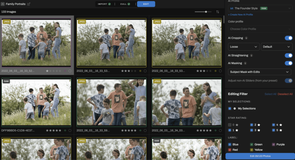 Apply your personal editing style with one click using custom profiles