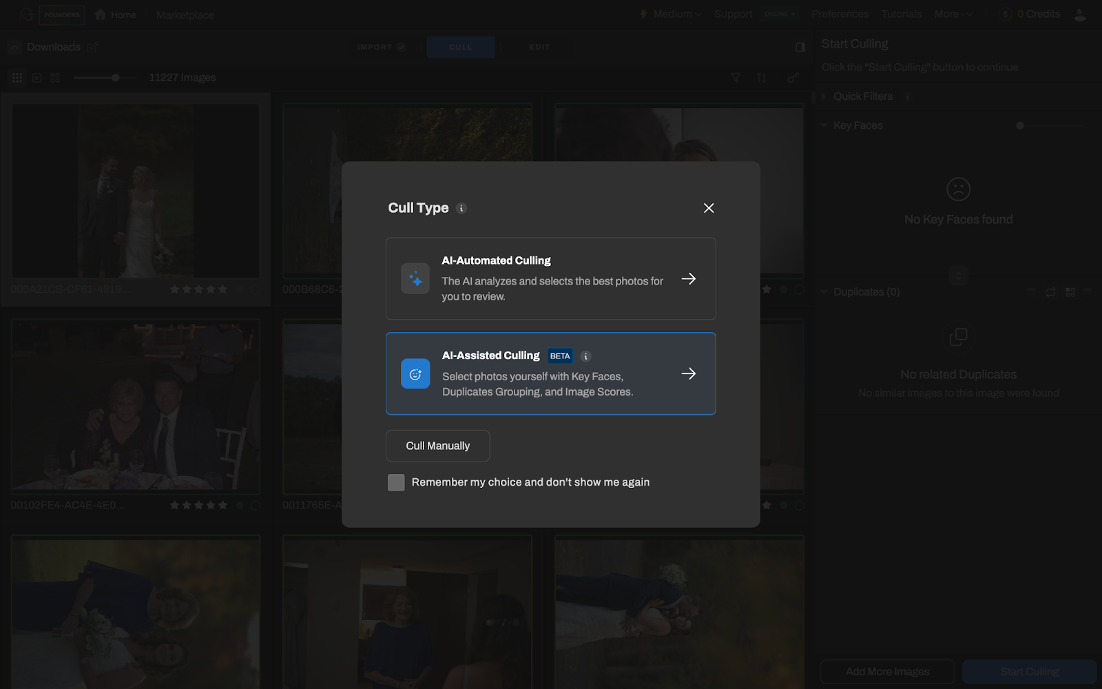 choose a culling method in aftershoot