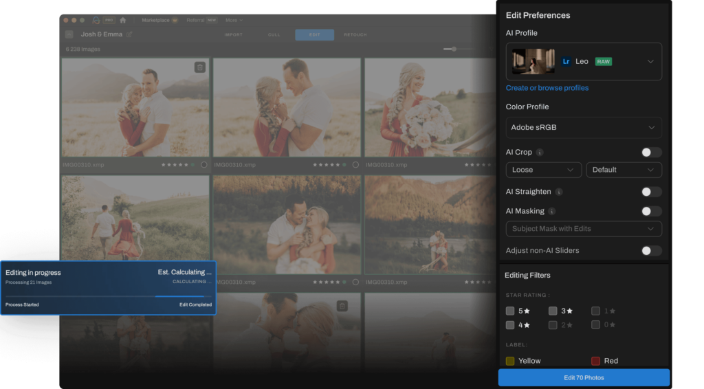 Aftershoot edit user interface to choose preferences
