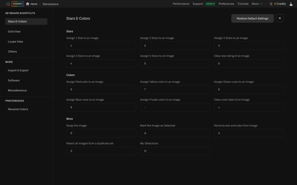 keyword shortcuts on Aftershoot