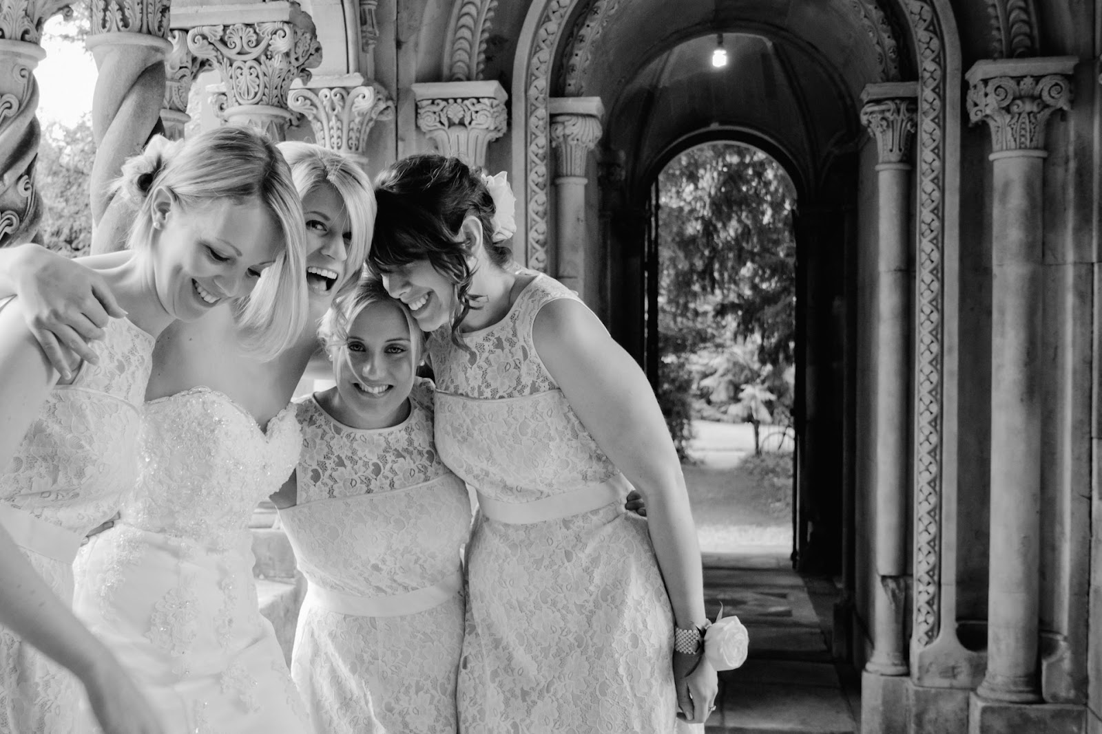 9 Bridal Party Photography Tips to Capture Energy and Connection black and white bridal party photo