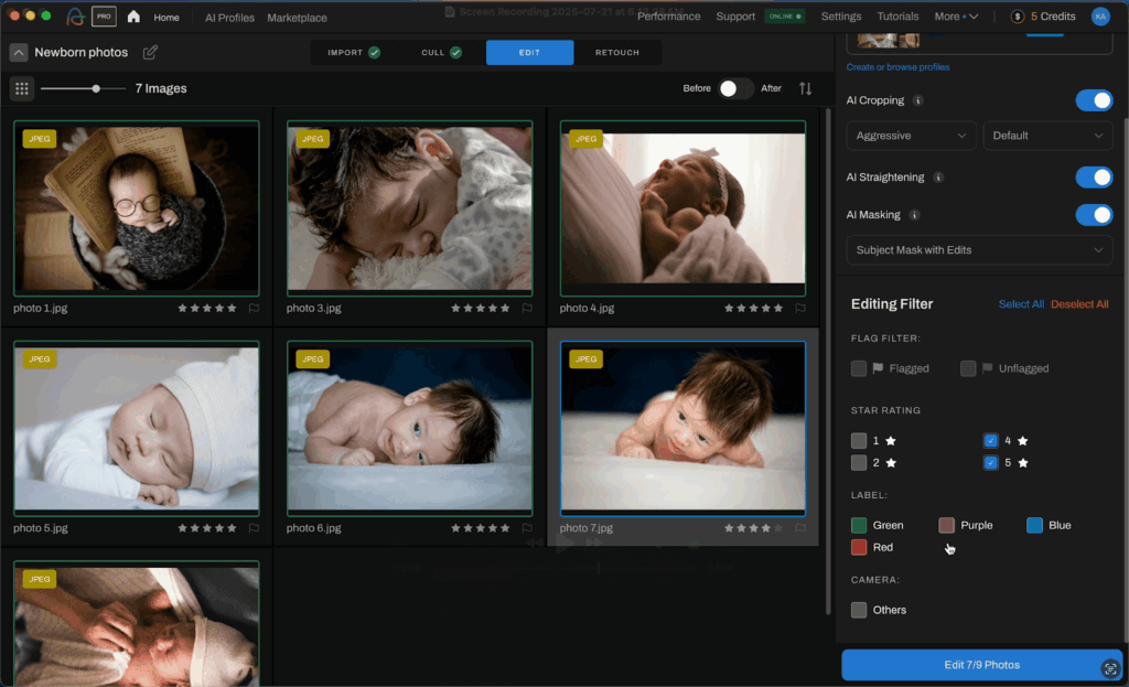 newborn photos editing filters on Aftershoot
