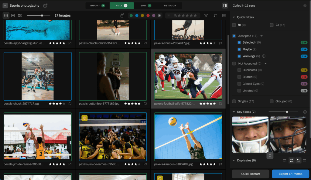 Sneakpeek of Culling using Sports photography preset