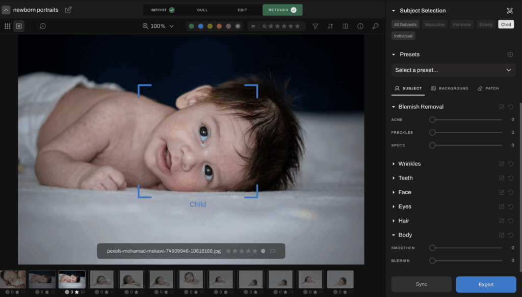 Subject selection with Aftershoot for retouching