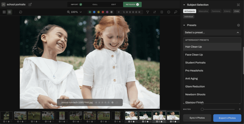 apply retouch presets with aftershoot 
