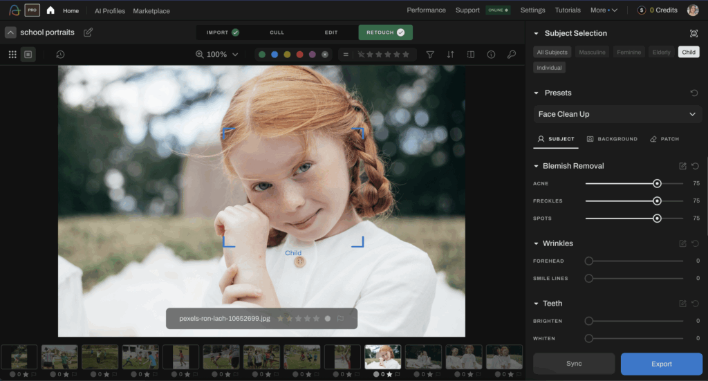 retouch blemishes with aftershoot ai retouching feature