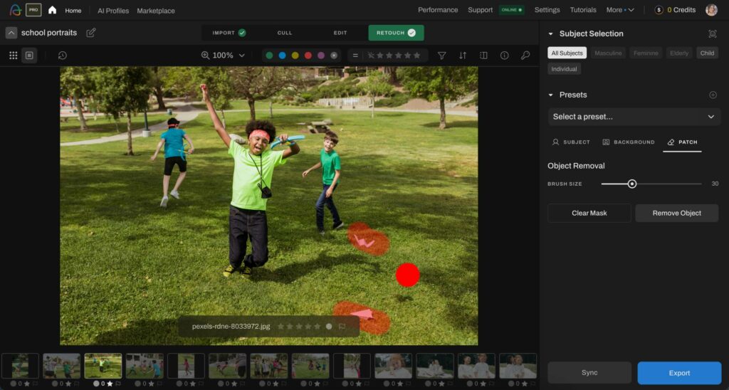 remove objects with the help of retouch presets existing in aftershoot
