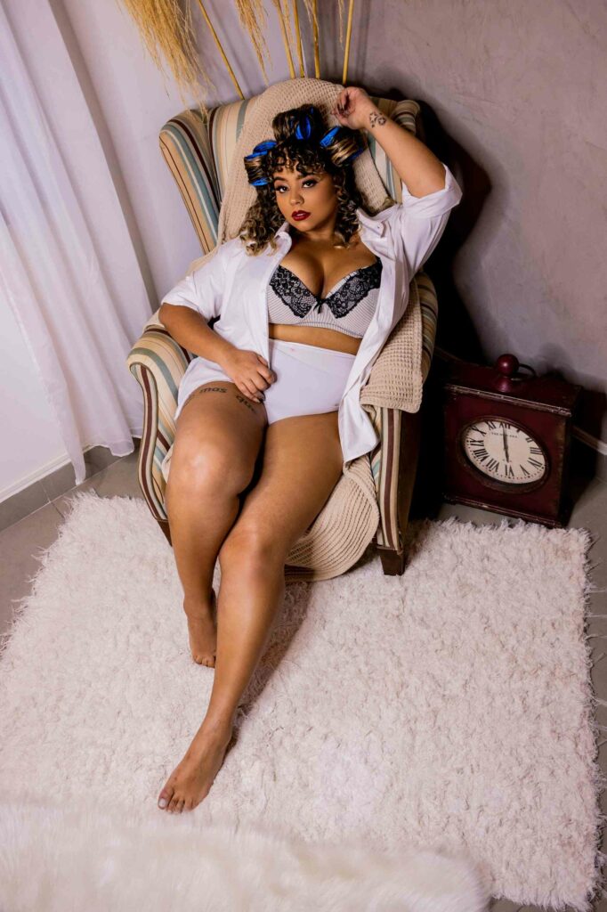 S-Curve on Sofa boudoir portrait