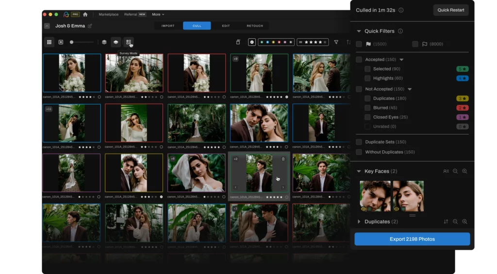 Aftershoot AI culing dashboard