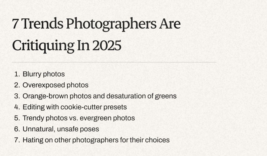 Top 7 photography trends in 2025 that 700+ pros dislike
