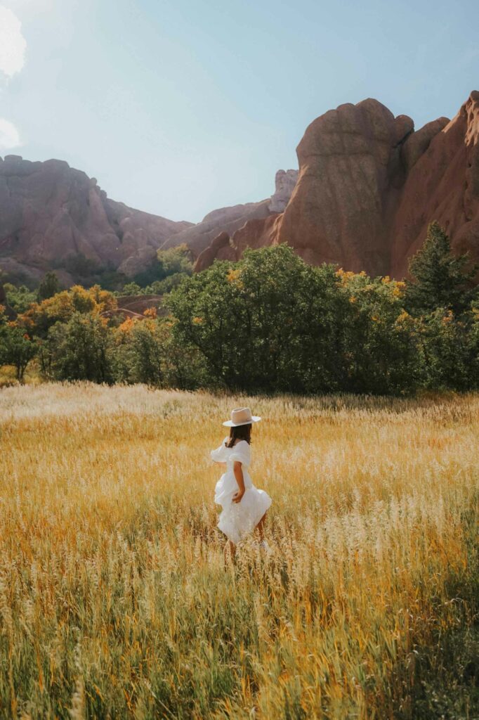Wide shot of a girl in the best natural light