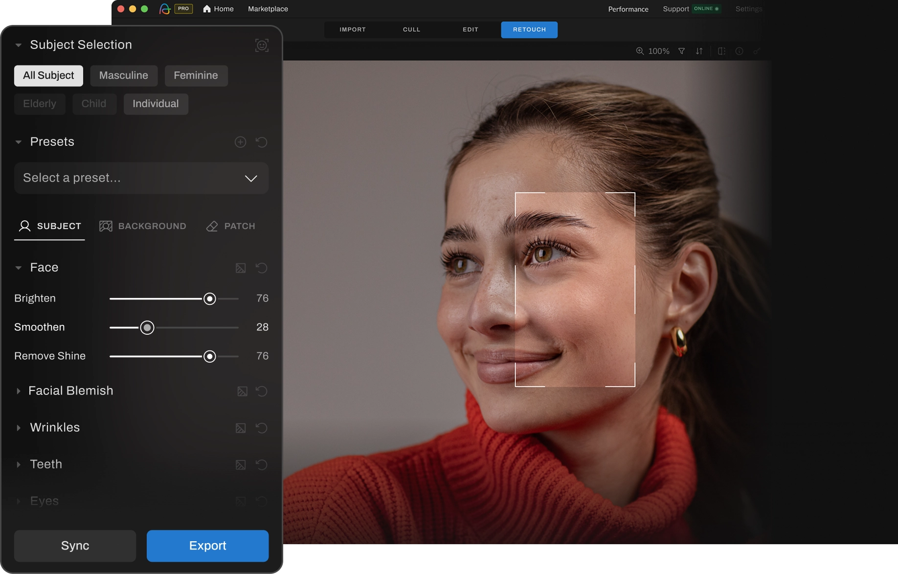 subject selection visual aftershoot