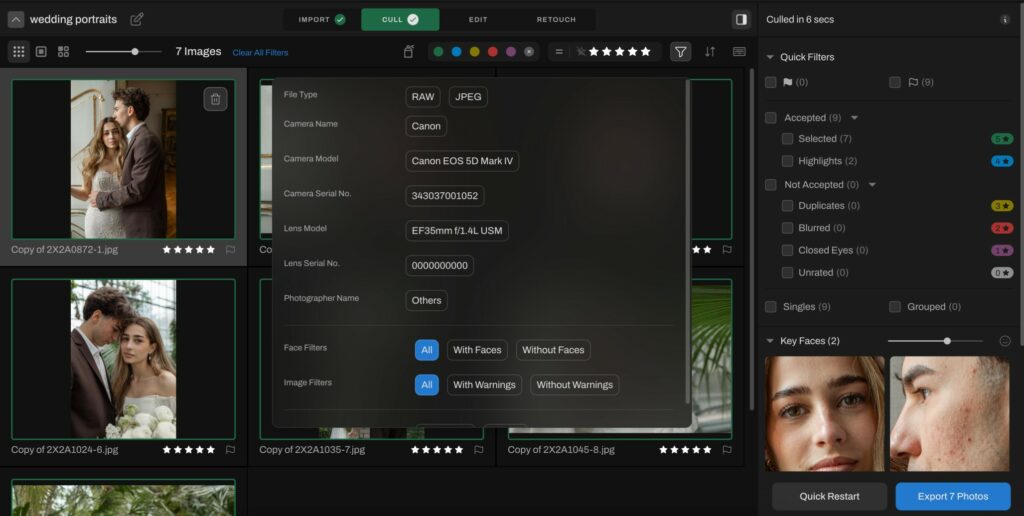 Aftershoot advanced filters user interface