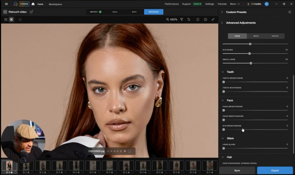 Aftershoot retouch preset filters for eye bags and wrinkle lines