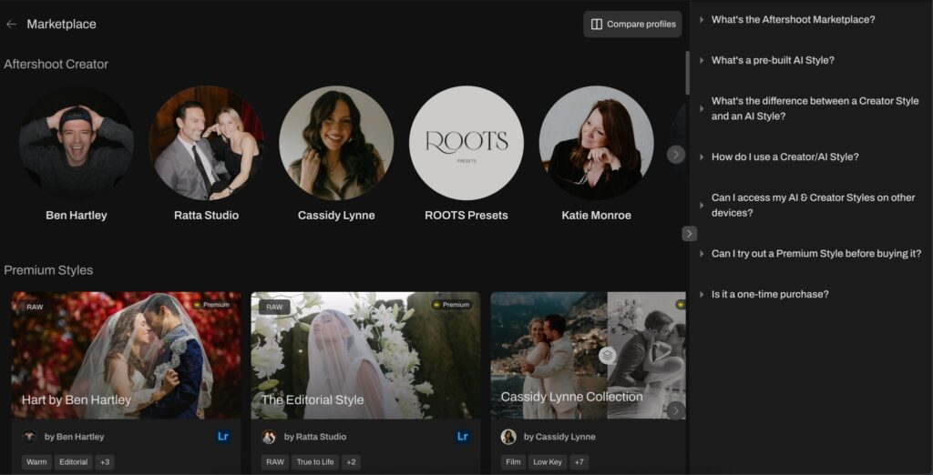 Aftershoot marketplace